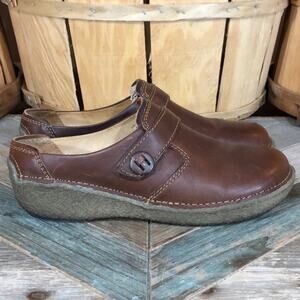 Duluth Trading Co. Brown Leather Casual Slip-On Mule Clogs Shoes Womens Size 8